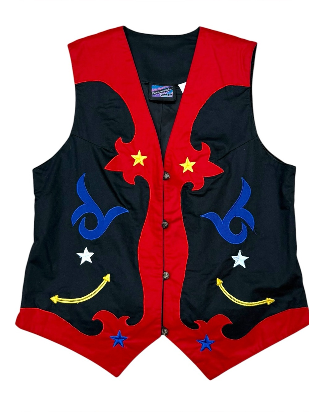 Panhandle Slim Vintage 90s Western Vest Red Black Embroidered Large